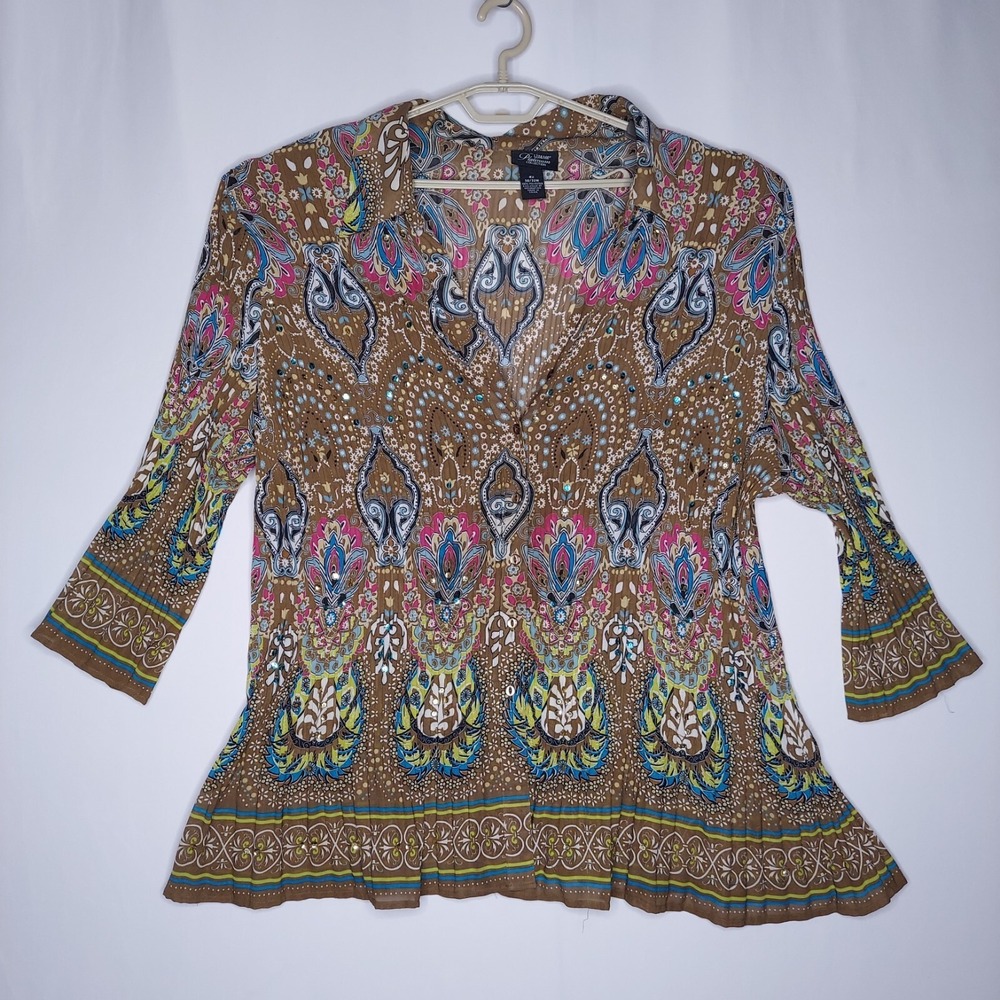 Vtg Liz Me Women Button Top 4X Multicolor Paisley Sequin Fairy Grunge 90s Boho